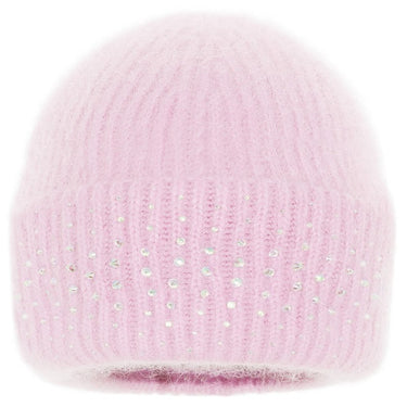 Strickmütze mit Umschlag und funkelnden Glitzersteinen